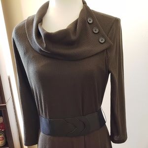 dressbarn Split Cowl Neck Fit & Flare Dress Olive